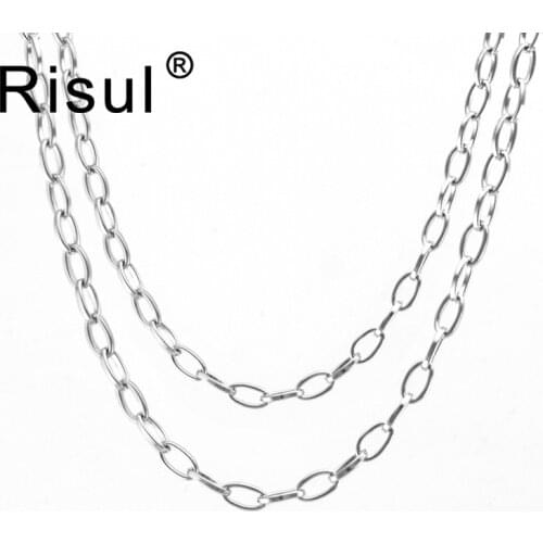 Risul 100% Stainless steel sell in Meter no clasp 4mm long oval cable flat wire Rolo Women DIY Necklace chain jewelry chains