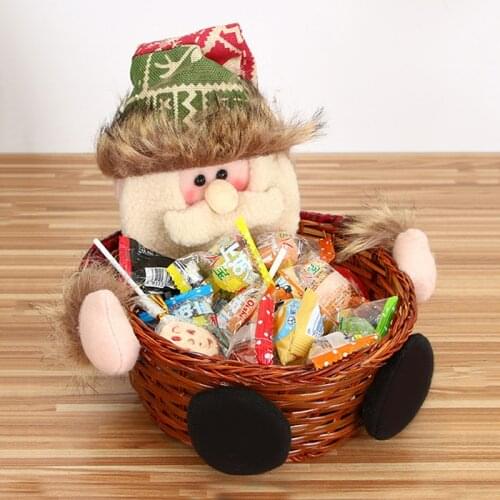 Christmas theme Candy Storage Basket handmade Bamboo Elk snowman Santa Claus crafts snack small item organizer home decoration