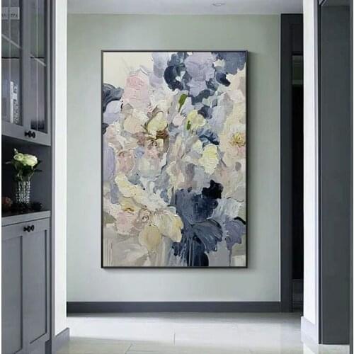 Hand Painted Abstract Oil Painting Wall Art Colorful Flowers Picture Minimalist Modern On Canvas Decorative For Living No Frame