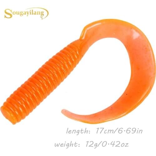 Sougayilang 20pcs/Lot Big Worm Single Tail Grub Trolling 12g 17cm Soft Bait Artificial Lures Boat Fishing Rock Beach