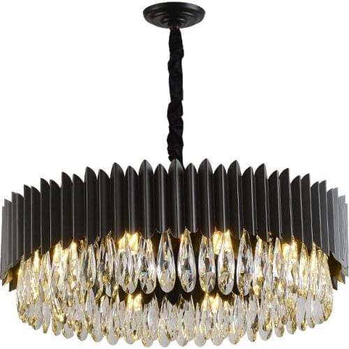 Modern Luxury Crystal Round Black Chandelier Light LED For Living Room Kitchen Island Creative Bedroom Dining Home Fixtures