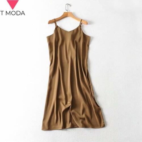 T MODA 2021 Summer Women Satin Dress Party Luxury Shiny Sundress Sexy Imitation Silk Fashion Ladies Mini Dress Female Vestidos