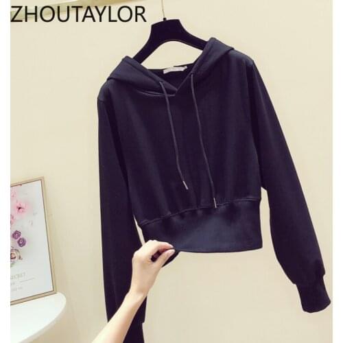ZHOUTAYLOR Hoodies Women Sweet Office Lady Draw String Pullovers Femme Full Sleeve O-Neck Loose Autumn New Tops Female S0669
