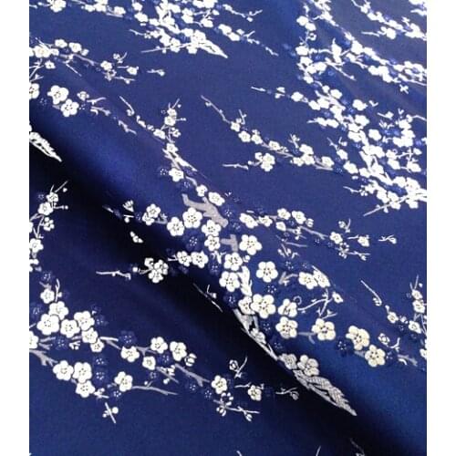 High-Grade Tapestry Satin Fabric Qipao Fabric Cloth Brocade Ancient Costume Hanfu Clothing Blue Silver Plum Flower