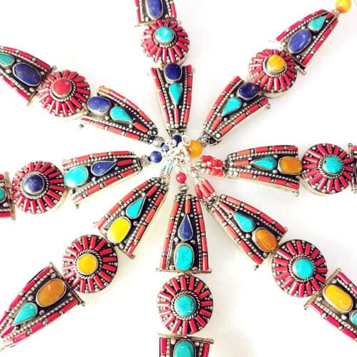 Nepal Indian Fashion Bangles BOHO Dancing Open Cuff Bangle Locket Nepal vintage Stone Coral jewelry BB-478