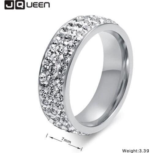 7mm Titanium Steel Womens Ring Pave Zircon 3 Rows Full Diamond Ring Wedding Jewelry Accessories