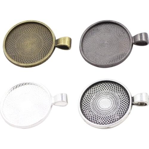 ZHUBI Vintage Antique Round Pendants Cameo Tray 25mm 10pcs/lot Cabochon Base Sterling Silver Plated DIY Making Charm Accessories