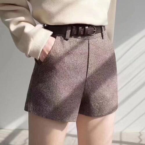 Winter Plus Size Woolen Shorts Women Korean Office Wear High Waist Wide Leg Hot Sexy Short Shorts Elegant A Line Tweed Shorts