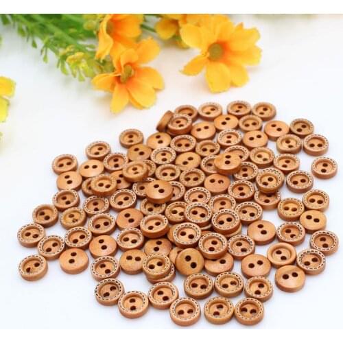 100 or 200pcs 8mm Mini Brown Wood Buttons for Crafts Sewing Accessories Clothing Supplies Home Decor 4 Holes