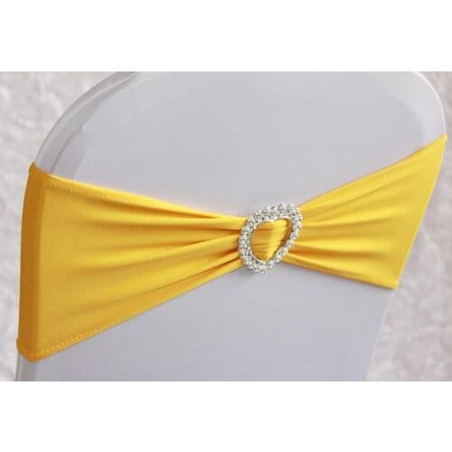 100pcs Spandex Chair Cover Stretch Band With Heart Buckle Sashes Bow For Wedding Banquet Decoration
