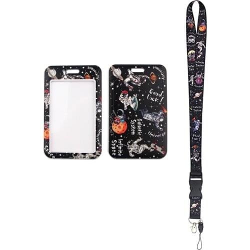 24pcs/lot MD566 DMLSKY Astronaut in space Lanyard Keychain Badge ID Mobile Phone Rope Kids Gifts Lanyard With Card Holder Cover