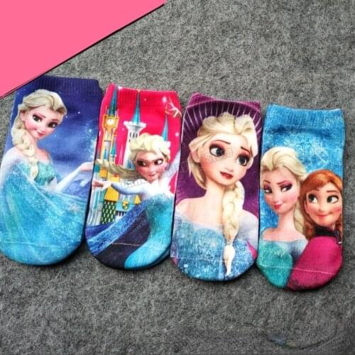 4Pairs Disney Frozen Elsa Short Girl Baby Socks Summer Cotton Children Boat Sock Sophia Snow White Cute Cartoon Sock 2-10 Year