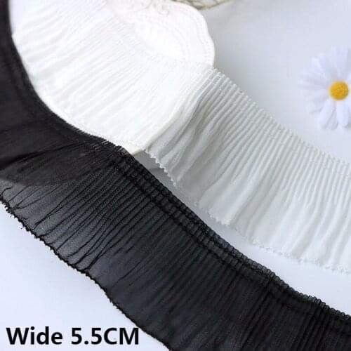 5.5CM Wide Luxury White Black Soft Chiffon Pleated Eyelash Edge Trim Ruffle Lace Collar Neckline Fringe Ribbon Sewing Material