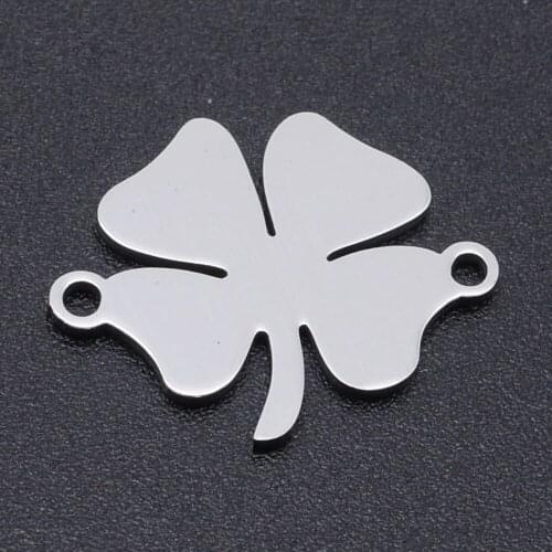 5pcs/lot 100% Stainless Steel Lucky Clover Connector Charms Wholesale Jewelry Making Charms Top Quality