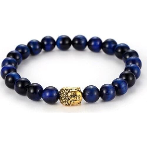 8mm gg53 ball elastic thread adjusted nature lapis lazuli bead Buddha Lion head Bracelet Reiki Chakra Fashion Jewelry
