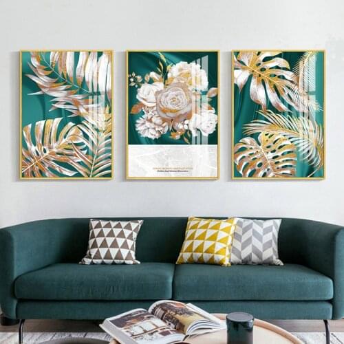 Blue Green Yellow Gold Plant Leaf Abstract Poster Nordic Canvas Print Wall Art Painting Modern Picture Living Room Decoration