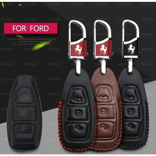 Genuine Leather Car Key Shell Case For Ford Focus MK3 2 3 Kuga Mondeo MK4 Ecosport Fiesta Transit Fusion KA S-max Key Ring Cover