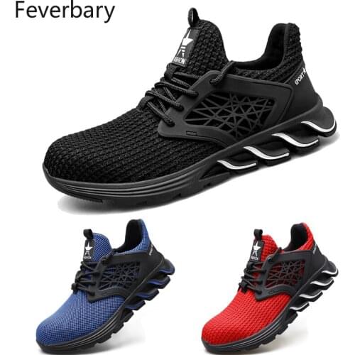 Feverbary Mens Safety Shoes Work Boots Steel Toe Cap Lightweight Sneakers Puncture resistant shoes