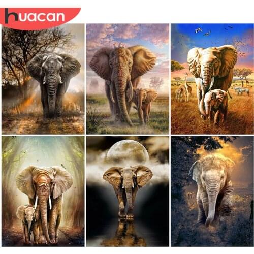HUACAN 5D DIY Diamond Painting Elephant Full Square Round Drill Needlework Diamond Embroidery Animal Handicraft Handmade Gift