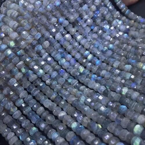 ICNWAY Natural Labradorite Aquamarine 4x7mm Faceted Roundel Gemstone Beads 925 Sterling Silver Jewelry Making Bracelet 15inch