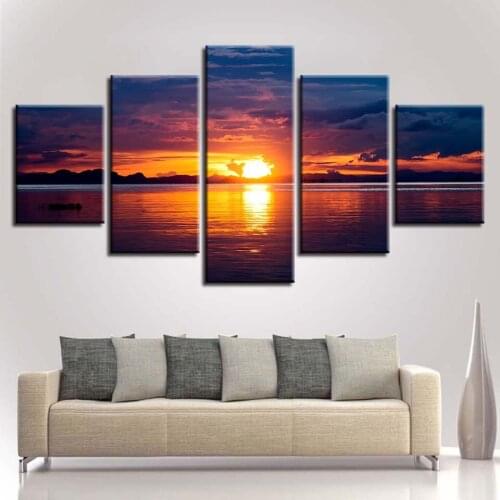 5 Pieces Inkjet Oil Painting Mural Canvas Five Joints Sunset Sunset Beach Bedroom Decoration Living Room Hanging Painting Core