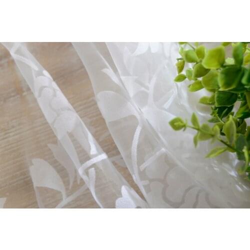 Beautiful Voile Curtain Flocking Peony Sheer Curtain Panel Window Tulle Divider for Living Room Home Hotel - White 100*200cm
