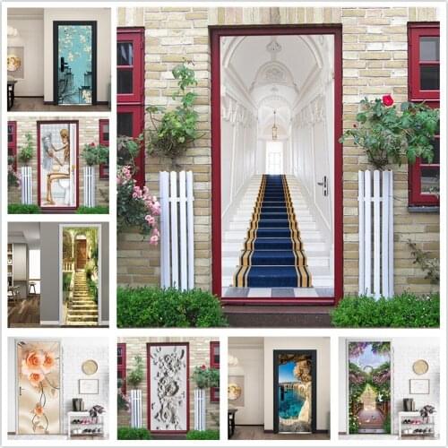 Stairs Door Decals Self Adhesive Waterproof Wallpaper Room Decoration Home Design DIY PVC Poster Wall Art Sticker adesivi porta