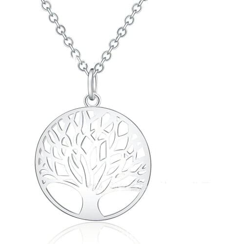 925 Sterling Silver Fashion Hollow Tree of Life Necklace Round Pendant Jewelry 18/20/22/24 Inch Womens Party Wedding Jewelry