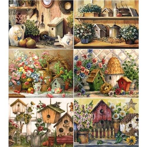 AZQSD Diamond Art Painting Kits House Flowers Home Decoration Diamond Art Landscape Cross Stitch Full Square Drill Handmade Gift