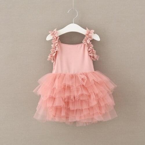 2017 new Girls Ruffles Sleeves Tutu Dress Pink Puffy Strapless Dresses Girls Summer Holiday Boutique Costume Patchwork Ball Gown
