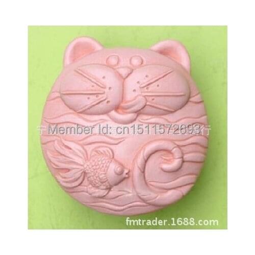 New cat love fish handmade soap molds silicone baking tools kitchen cake molds decorations Sugarcraft FM285