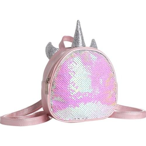 New Mini Sequins Unicorn Backpack PU Leather Women Travel Small Bag Teenager Student Children School Bags Girls Book Bag Satchel