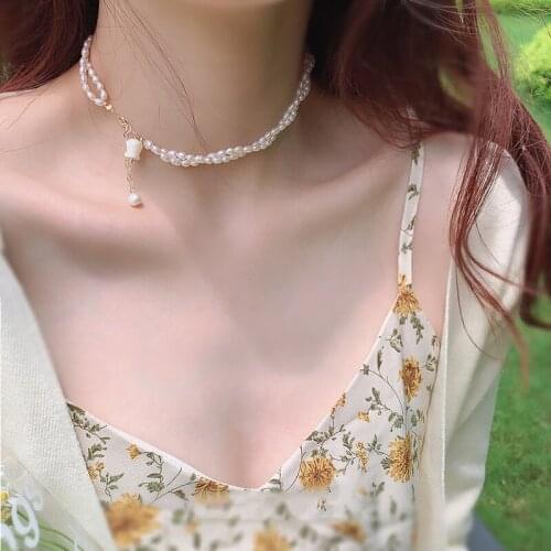 Origin Summer Creative Double-Layer Beaded Simulation Pearl Chokers Necklace for Women Korean White Flower Necklace Jewellery