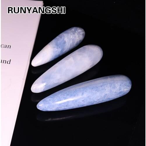 Runyangshi 1pc Natural blue quartz l hand-carved kyanite crystal massage stick From Madagasca