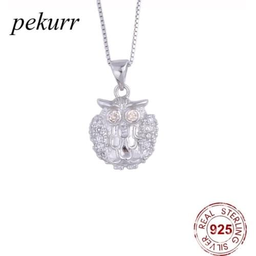 Pekurr 925 Sterling Silver Paved Crystal Gem Night Owl Necklaces For Women Zircon Fly Bird Pendants Party Fashion Jewelry