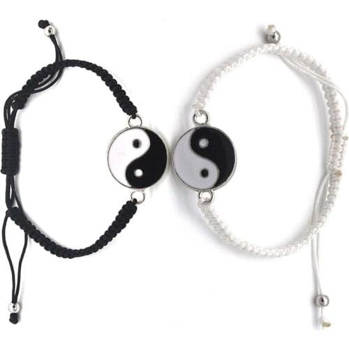 2in1 Tai Chi Braided Bracelet Couple Bracelets Tai Chi Get Rid of Bad Luck Alloy Pendant Lover Birthday Gift Bracelets