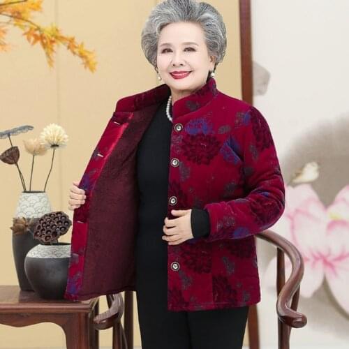 Plus Size 5XL Coat Elderly 60-80 Women Clothing Winter Warm Jacket Womens Short Overcoat Parkas Outerwear Grandmother Outfit