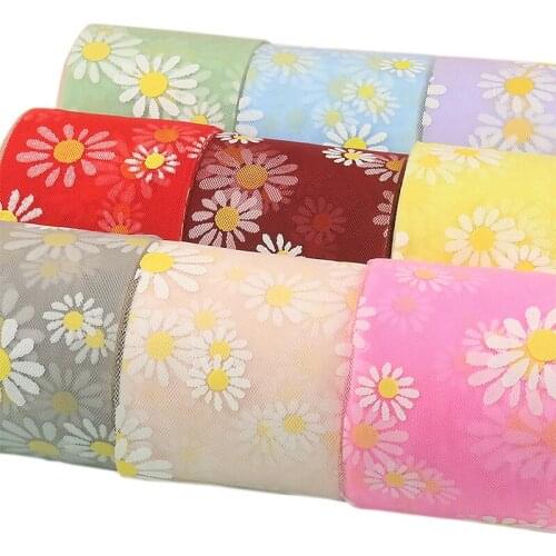 Daisies Sequin Tulle Roll Fabric DIY Crafts for Kid Baby Shower Skirt Wedding Party Decoration Bow Headdress Accessories 6cm*25y
