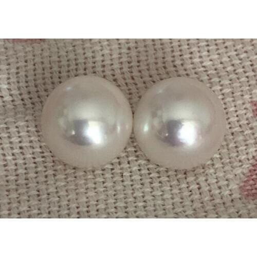 Gorgeous 10-11mm south sea round white pearl half drilled