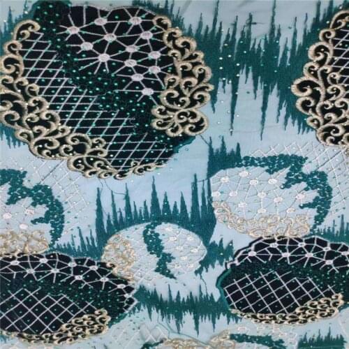 High Quality green African Lace Fabric Net velvet French Lace Fabric Tulle With Stones Gold Nigerian Lace Fabric For Wedding
