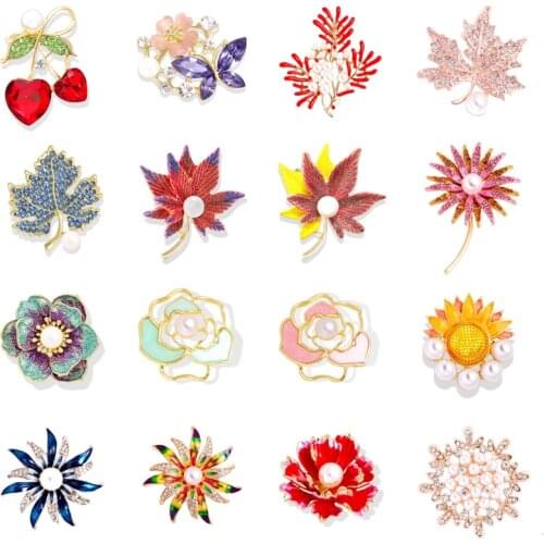 XKZM Shell Pearl Flower Brooches For Women Elegant Cherry Branch Fashion Pin Red Crystal Brooch Wedding Jewelry High Quality