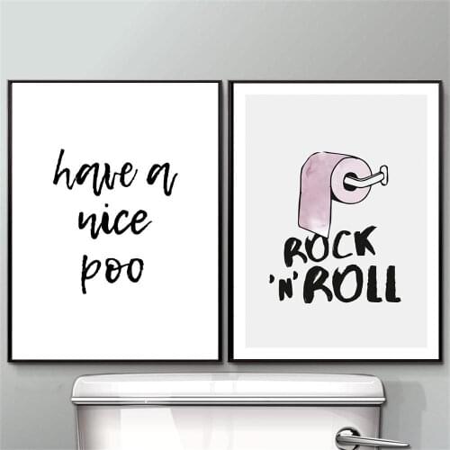Funny Minimalist Toilet Letter Poster Rock and Roll Bathroom Canvas Painting On The Wall Art Pictures for Wc Restroom Decor