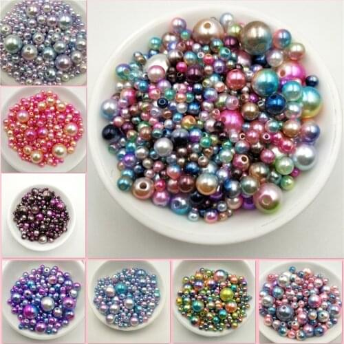 Multi Option Mixed 3/4/5/6/8/10/12mm Round Imitation Rainbow Color Plastic ABS Pearl Beads DIY for Jewelry Making Accessories