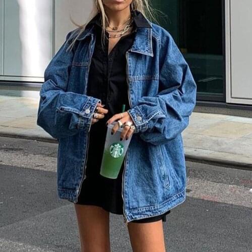 B-TOTO American Retro Dark Blue Denim Jacket Tide Ins Female Super Fire Loose Spring And Autumn Jacket 2021 New Fashion