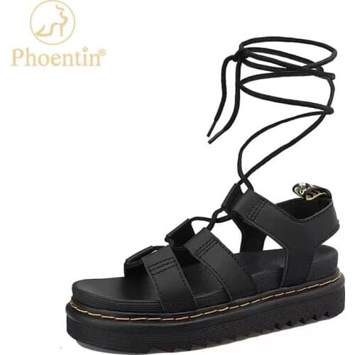 2021 Summer Roman Ankle strap Sandals Thick Bottom cross tied Comfy Soft Women Sandals Genuine Leather shoes black white FT1609