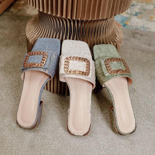 Koovan Womens Slippers Thick Heels Cool Slippers Female Summer Wear Fashion Shoes Outside 2021 Summer Low Heels Women Slippers