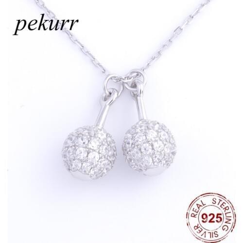 Pekurr 925 Sterling Silver Double Round Circle Beads Ball Pandents Necklaces For Women CZ Silver Choker Jewelry Gift