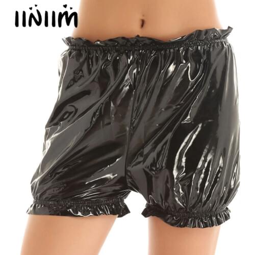 Womens Lingerie Panties Wet Look Clubwear Bodycon Parties Patent Leather Hem Ruffled Elastic Waistband Boxer Shorts Underwear