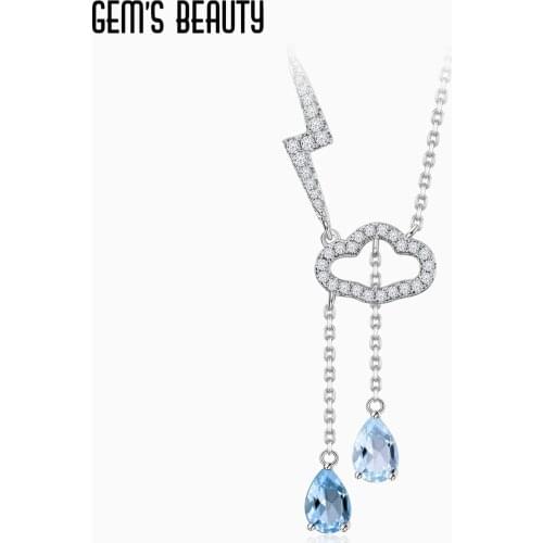 GEMS BEAUTY 925 Sterling Silver Clouds Rain Lightning Rosary Necklace Womens Gemstone Pendant Necklace with Sky Blue Topaz