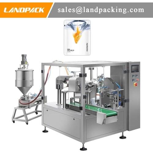 Cod Liver Oil Stand Up Pouch Filling And Sealing Machine Various Oil Liquid Rotary Packing Machine